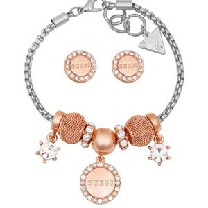 Guess Demi Mixed-Tone Bead Charm Bracelet and Earrings Box Set